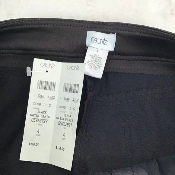 Cache Women’s Satin Pants Black Straight Leg Mid-Rise NWT Size 4 - Picture 9 of 10